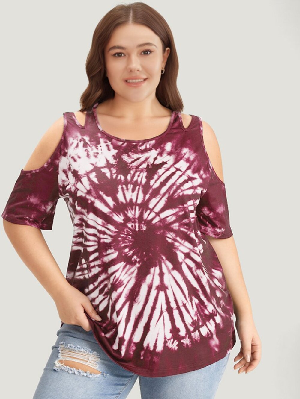 Tie Dye Cut Out Cold Shoulder T-shirt